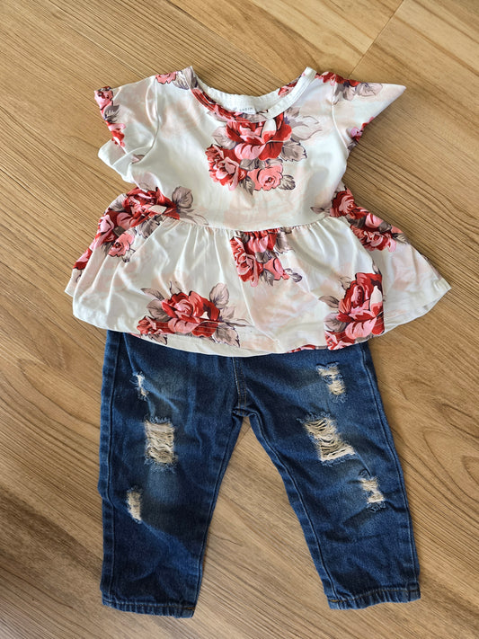 SHEIN Floral Top and Denim Set