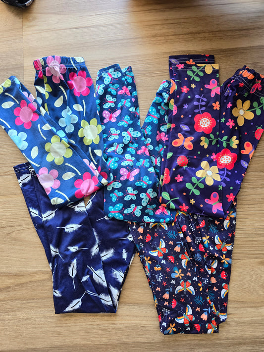 Colorful Floral and Feather Patterned Leggings Set(5)